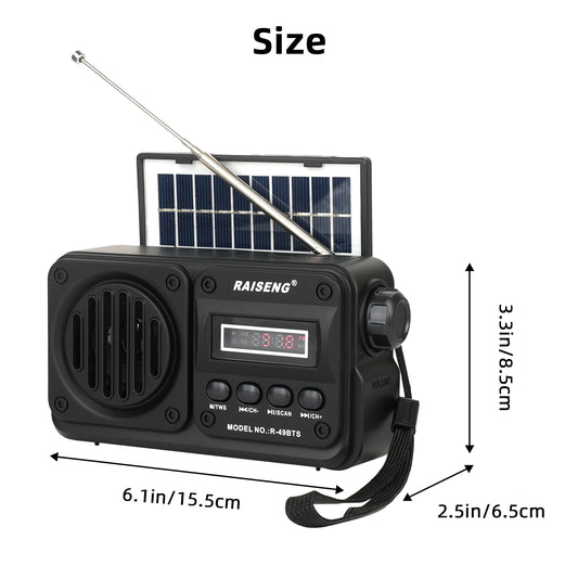 RAISENG Solar Bluetooth Speaker & Emergency Radio (AM/FM/SW)