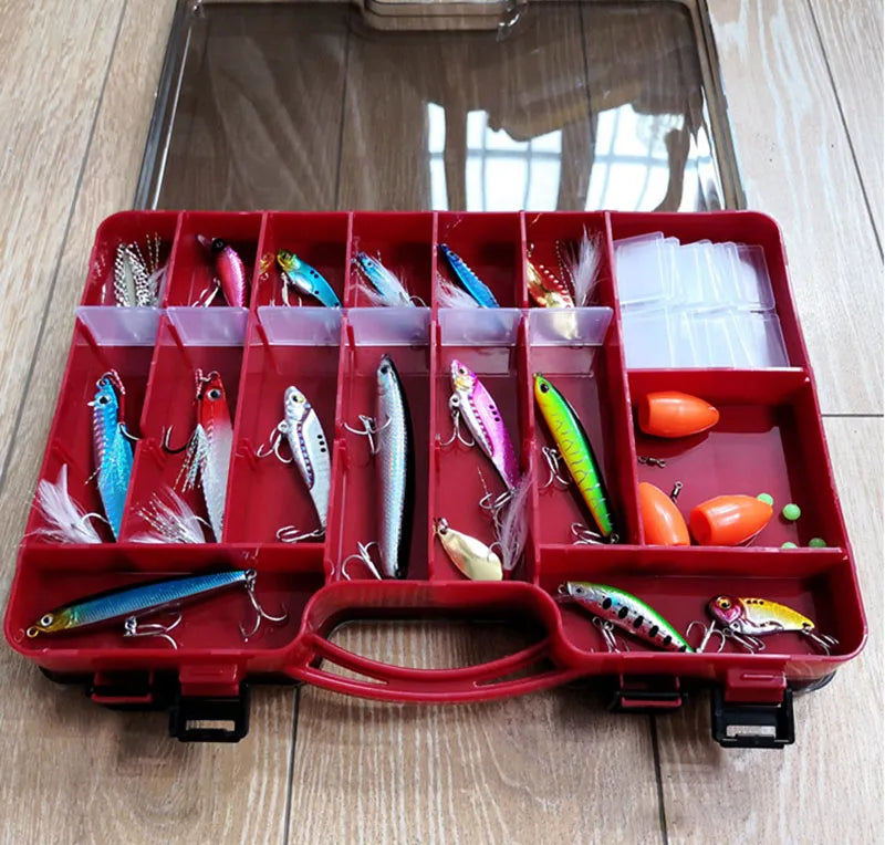 Double Sided Fishing Tackle Box - 18 pockets