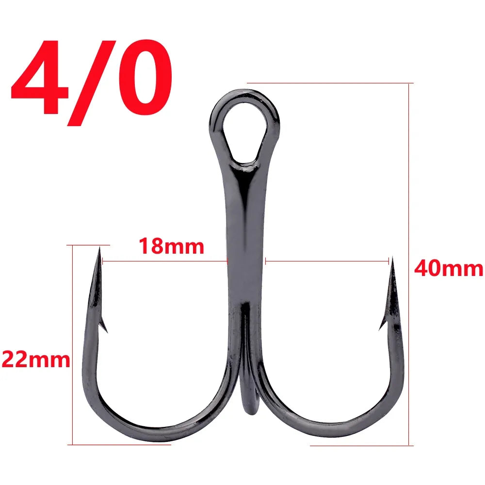 10 anzuelos triples de acero con alto contenido de carbono de color negro