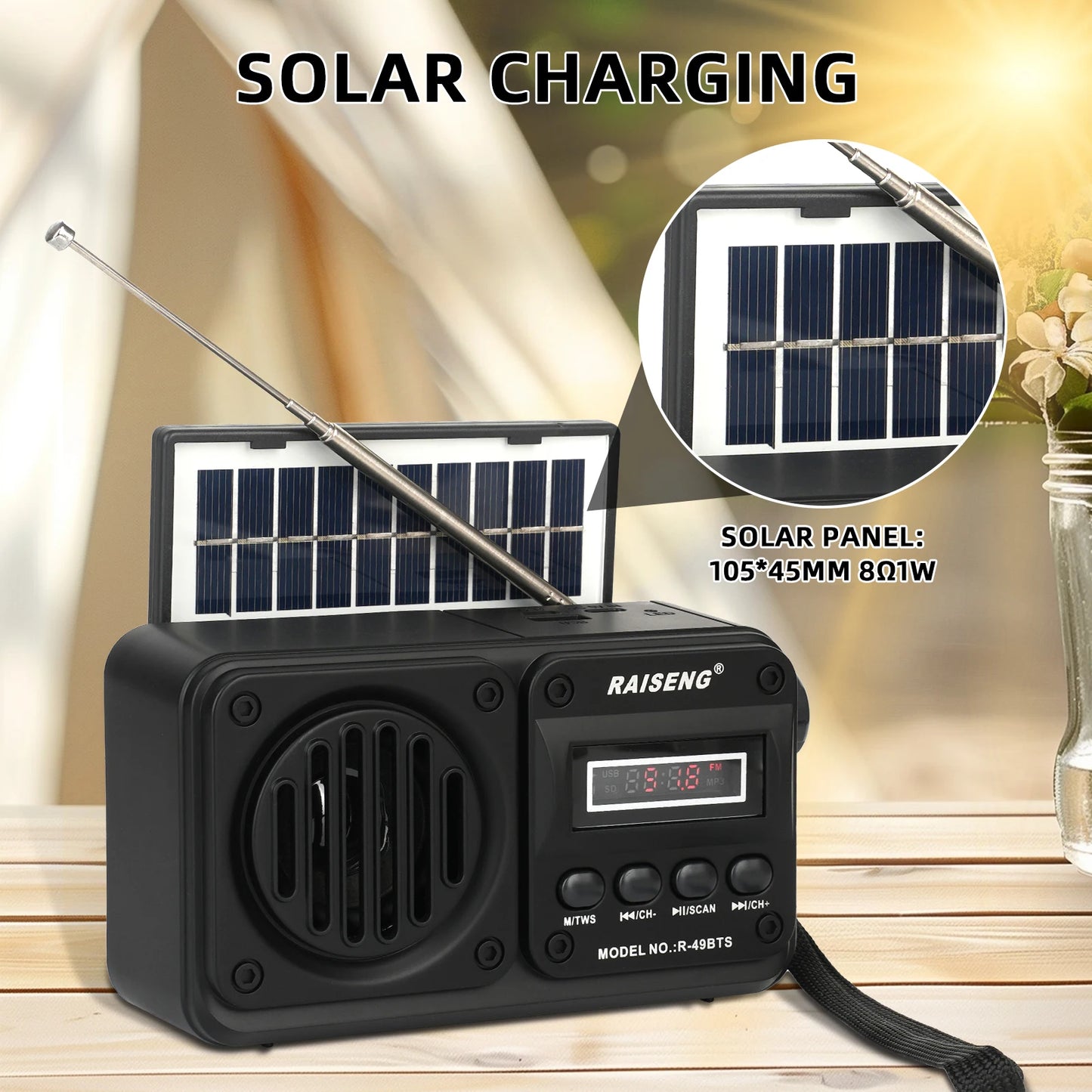RAISENG Solar Bluetooth Speaker & Emergency Radio (AM/FM/SW)