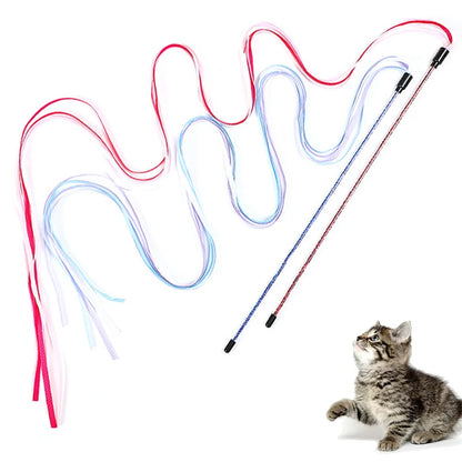 Interactive Cats Toys – Long Satin Ribbon Cat Teaser Rod