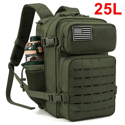 25L/45L Tactical Backpack Outdoor for Women/men Laser Cut Molle Hiking 3Day pack School Bag Gym Rucksack with Dual Cup Holder