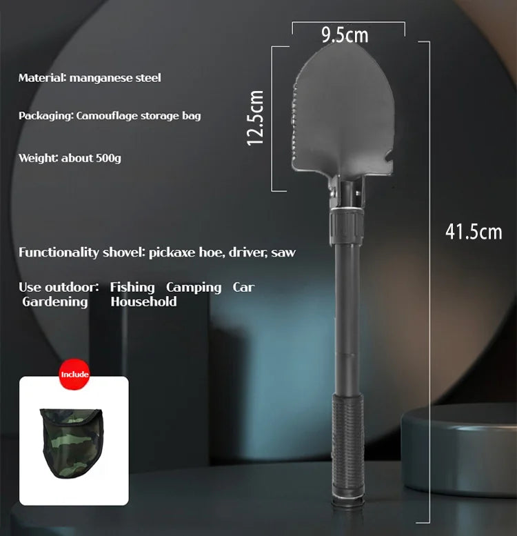Multifunctional garden shovel for camping, suitable for camping/fishing/wild survival, etc. Shovel. Pickaxe and hoe three-in-one
