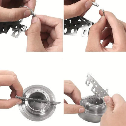Camping Stove Portable Mini Aluminum Alloy Alcohol Stove with Lid Outdoor Camping Hiking Backpacking Cooking Stove