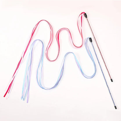 Interactive Cats Toys – Long Satin Ribbon Cat Teaser Rod