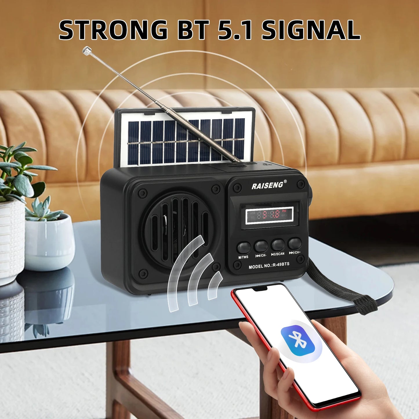 RAISENG Solar Bluetooth Speaker & Emergency Radio (AM/FM/SW)