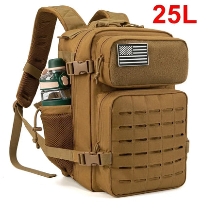 25L/45L Tactical Backpack Outdoor for Women/men Laser Cut Molle Hiking 3Day pack School Bag Gym Rucksack with Dual Cup Holder