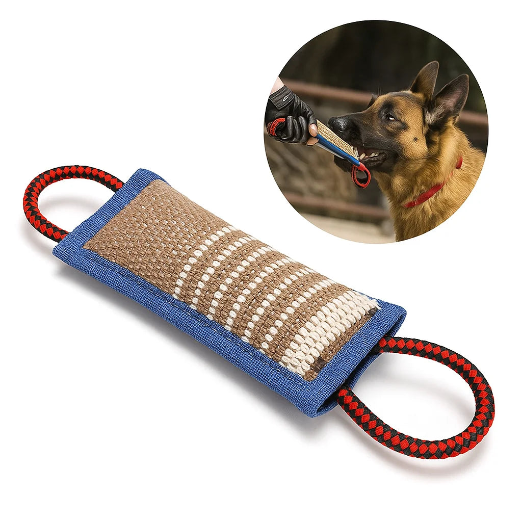 Durable Jute Dog Bite Pillow – Tug Toy with Double Handles for Puppies & Active Dogs