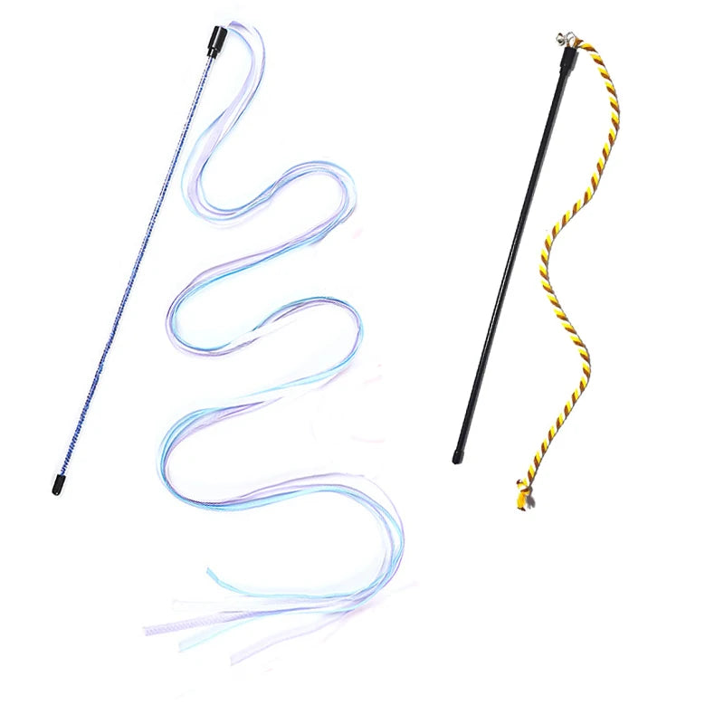 Interactive Cats Toys – Long Satin Ribbon Cat Teaser Rod