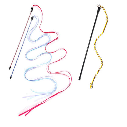 Interactive Cats Toys – Long Satin Ribbon Cat Teaser Rod