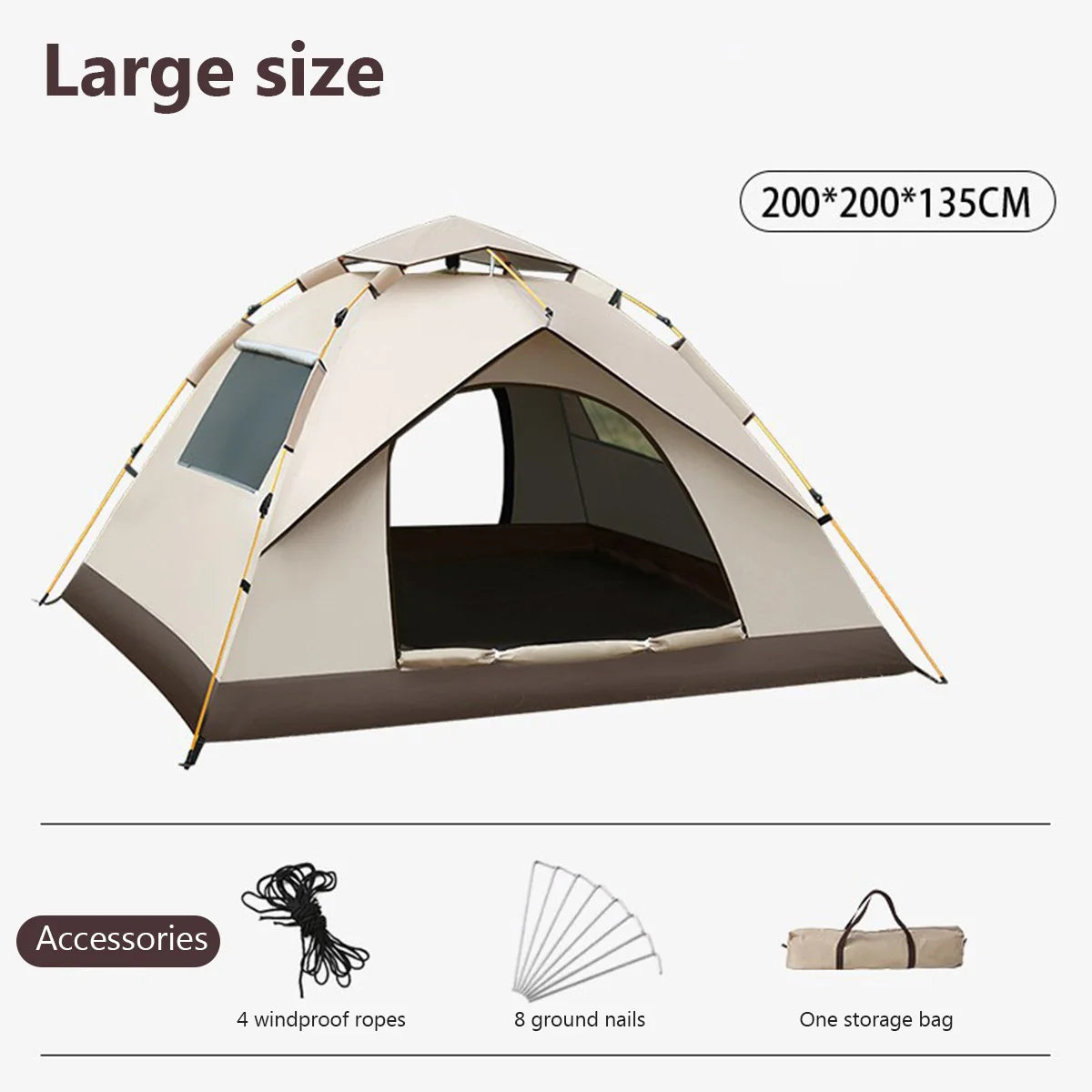 3-4 Person Quick-Open Pop-Up Tent | Durable 600D, Weather-Resistant