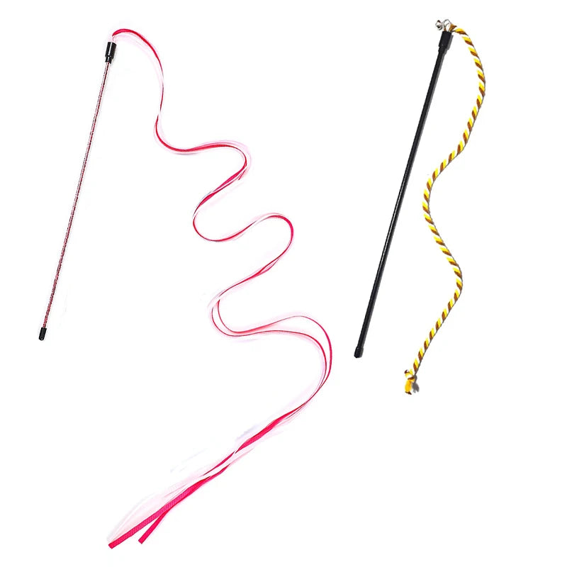 Interactive Cats Toys – Long Satin Ribbon Cat Teaser Rod