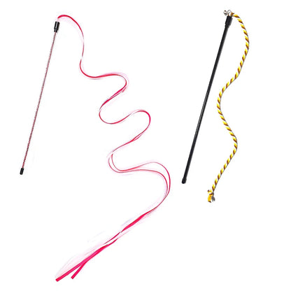 Interactive Cats Toys – Long Satin Ribbon Cat Teaser Rod