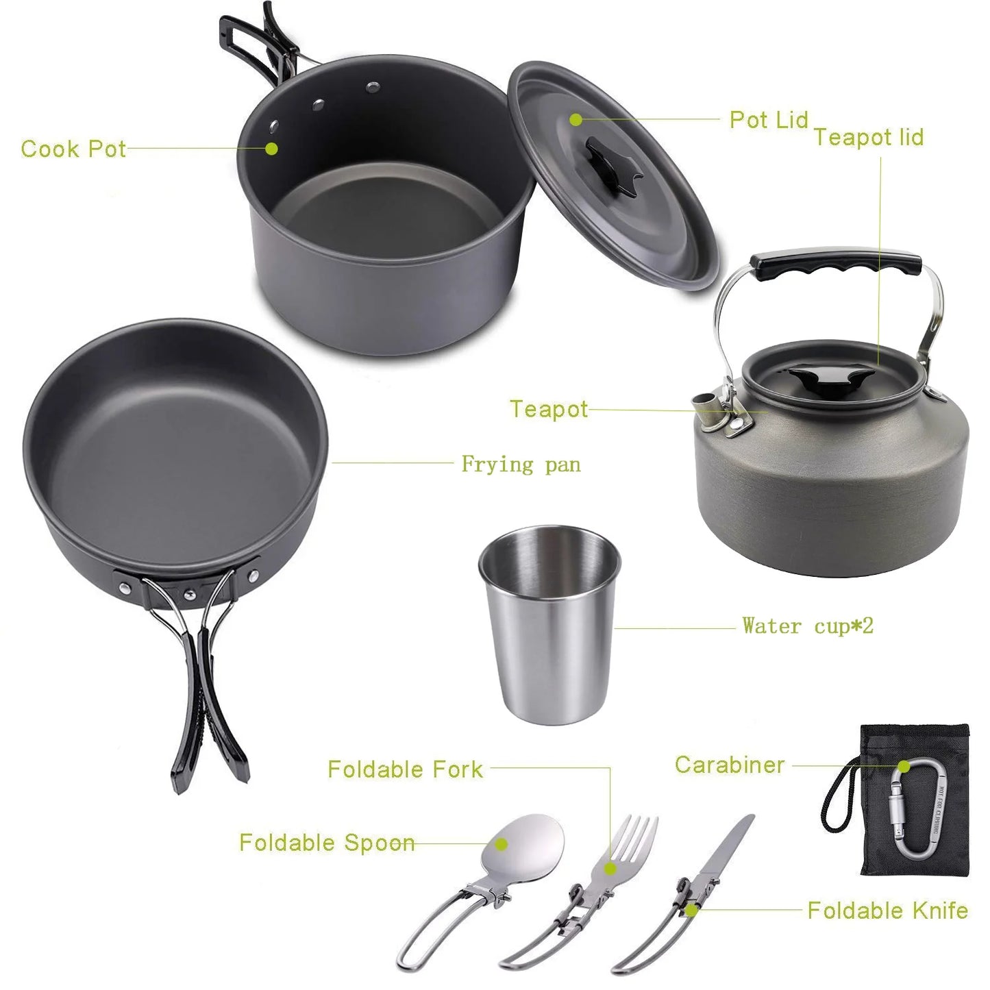 Outdoor Pot and Kettle Set Camping Water Boiling Equipment Portable Cooking Utensils for Hiking Picnic and Backpacking Convenien
