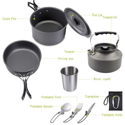 Outdoor Pot and Kettle Set Camping Water Boiling Equipment Portable Cooking Utensils for Hiking Picnic and Backpacking Convenien