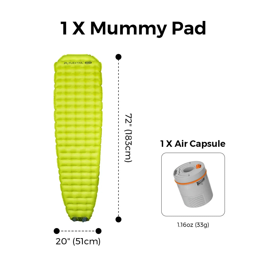 FLEXTAIL Insulated Sleeping Pad, Ultralight Inflatable Camping Mattress (Zero Series: No Pump, Tiny Series: Built-in Pump)